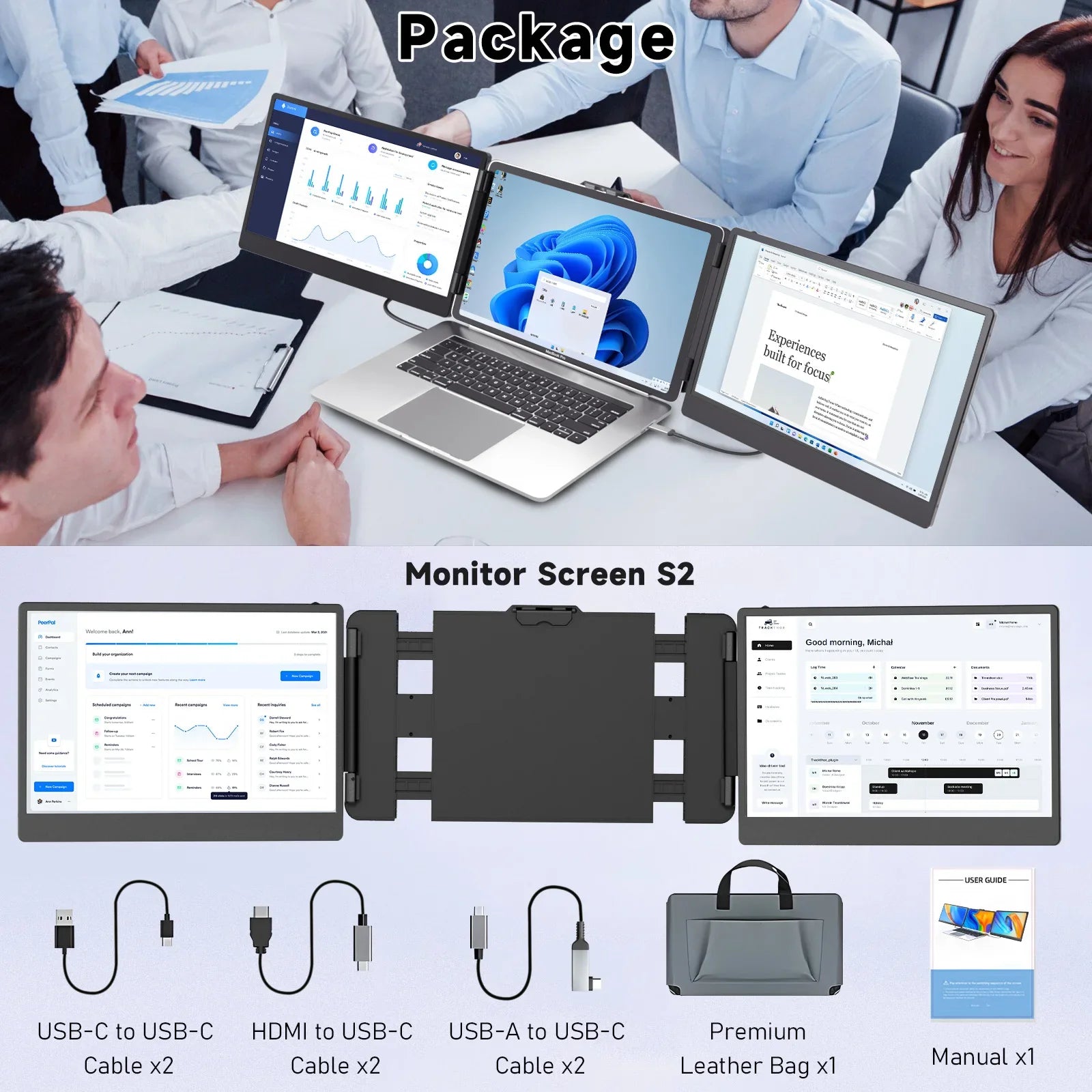 OEM S2 Triple Portable Laptop Screen Extender Monitor 14 Inch FHD 1080P IPS Dual Screen Portable Monitor Extension for Laptop